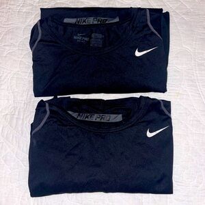 Two Nike Pro Dri-Fit Fitted Short Sleeve Workout Shirts Black